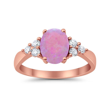 Accent Oval Wedding Ring Rose Tone Lab Created Pink Opal 925 Sterling Silver